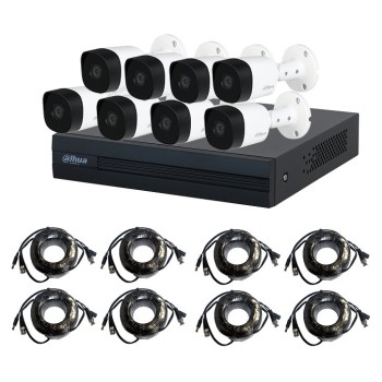 Kit de Vigilancia Dahua - 8 Canales - 8 Cámaras HDCVI - 8 Rollos Siamés - Fuente de Poder - DH-KIT/XVR1B08-I/8-B2A21N-0360B