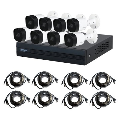 Kit de Vigilancia Dahua - 8 Canales - 8 Cámaras HDCVI - 8 Rollos Siamés - Fuente de Poder - DH-KIT/XVR1B08-I/8-B2A21N-0360B