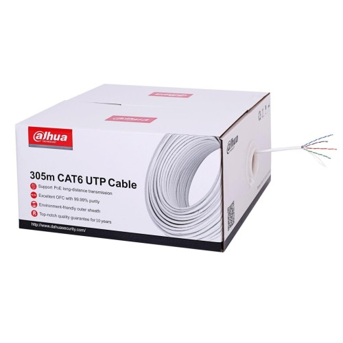 Bobina de Cable de Red Dahua Cat6 305 Metros 23 AWG Blanco Modelo DH-PFM923I-6UN-C Bobina de Cable de Red Dahua Cat6 305 Metros 23 AWG Blanco Modelo DH-PFM923I-6UN-C