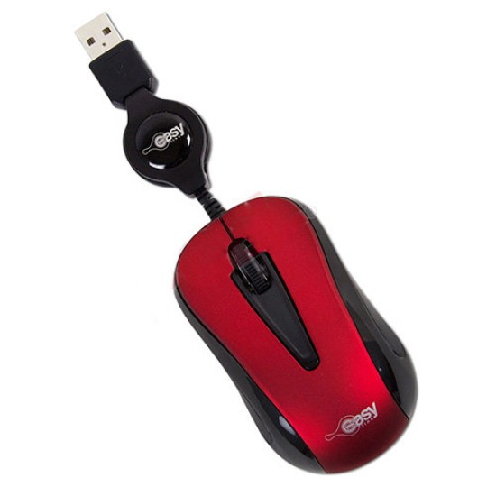 Mini Mouse Óptico Easy Line EL-993353 - Alámbrico - USB - Retráctil - Rojo - EL-993353