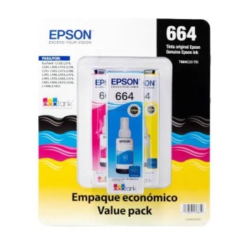 Tinta Epson T664 - 3 Botellas - Cian - Magenta - Amarillo - 70ML - T664520-3P