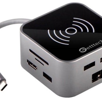 Hub USB-C Getttech 10 en 1 con HDMI, Ethernet, USB-A, SD, Cargador Inalámbrico - GHW-69401