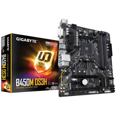 Tarjeta Madre Gigabyte B450M DS3H - Socket AM4 - 4 x DDR4 - 2133/2667/3200 MHz - HDMI - DVI-D - USB 2.0 - Micro ATX - B450M DS3H