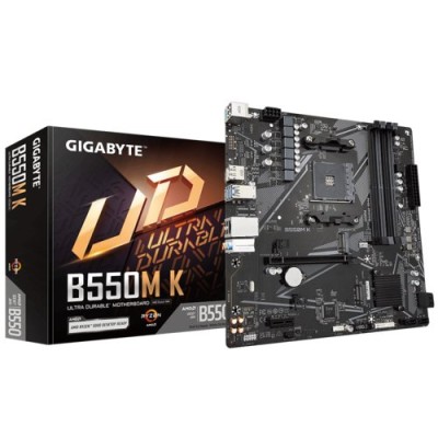 Tarjeta Madre Gigabyte B550M K - Socket AM4 - 4x DDR4 - 2133/3200/4733(O.C.)MHz - HDMI - DisplayPort - USB 2.0/3.2 - Micro ATX - B550M K