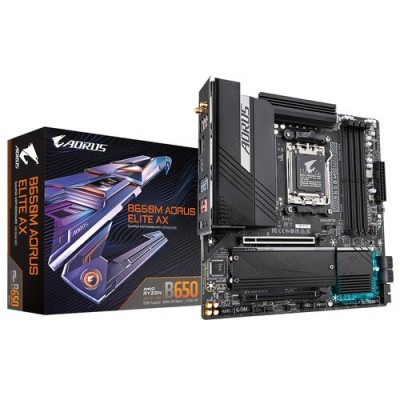 Tarjeta Madre Gigabyte B650M AORUS ELITE AX - Socket AM5 - 4x DDR5 - 4400/5200/6666(OC) MHz - HDMI - DisplayPort - USB 2.0/3.2 - Micro ATX - B650M AORUS ELITE AX