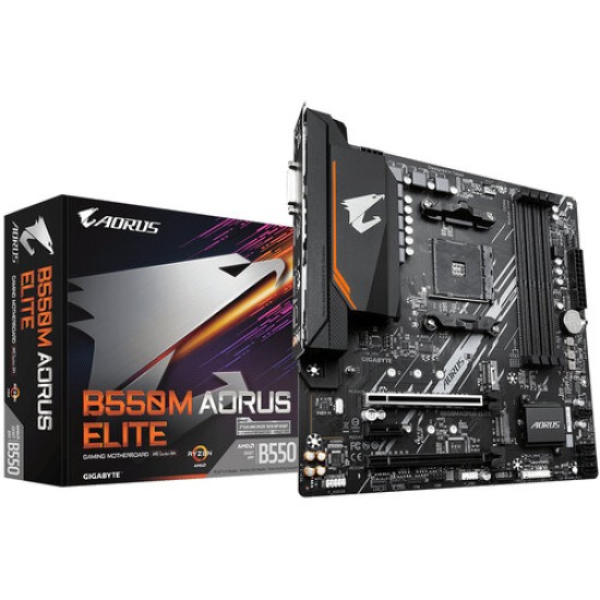 Tarjeta Madre Gigabyte B550M AORUS ELITE - Socket AM4 - 4xDDR4 - 2133/3200/4000(O.C.) MHz - HDMI - DVI-D - M.2 - USB 2.0/3.2 - Micro ATX - B550M AORUS ELITE