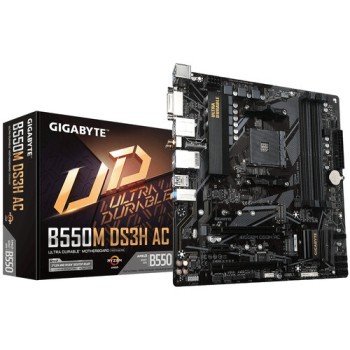 Tarjeta Madre Gigabyte B550M DS3H AC - Socket AM4 - 4x DDR4 - 2133/3200/4733(O.C.) - HDMI - DVI - USB 2.0/3.2 - Micro ATX - B550M DS3H AC