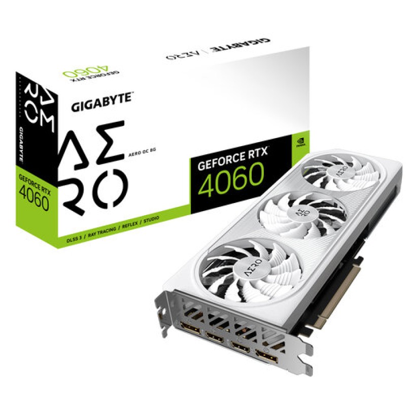 Tarjeta de Video Gigabyte GeForce RTX 4060 AERO OC 8G - 8GB - 128-bit - PCI-E 4.0 - GDDR6 - HDMI - DisplayPort - GV-N4060AERO OC-8GD