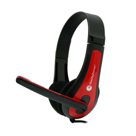 Diadema TechZone TZ15PCAUD - Alámbrico - 3.5 mm - Micrófono - 1.8 m - Negro con Rojo - TZ15PCAUD