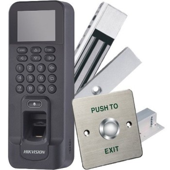 Kit de Control de Acceso HIKVISION DS-KAS261 - Lector de Huellas y Tarjetas - Con Botón de Salida - Electroimán - Montajes Z y L - DS-KAS261