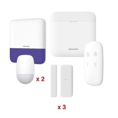 Kit de Alarma Hikvision AX PRO - Hub - 2 x Sensores PIR - 3 x Contactos Magneticos mini - Control Remoto - Sirena - Wi-Fi - Exterior - DS-PWA48-KV2