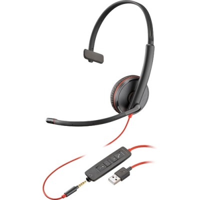 Diadema Poly Blackwire 3215 - Alámbrico - USB-A - Monoaural - Micrófono - Negro  - 80S06AA