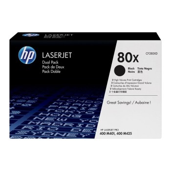 Pack de 2 Cartuchos de Tóner HP 80X - Negro - LaserJet - Original (CF280XD) - CF280XD