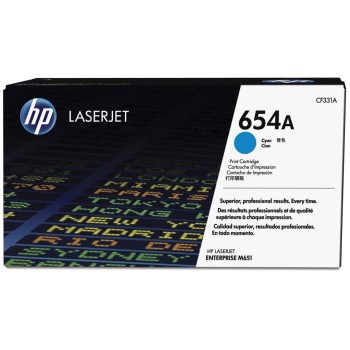 Cartucho de Tóner HP 654A Cian Original para LaserJet Enterprise M651 - Modelo CF331A
