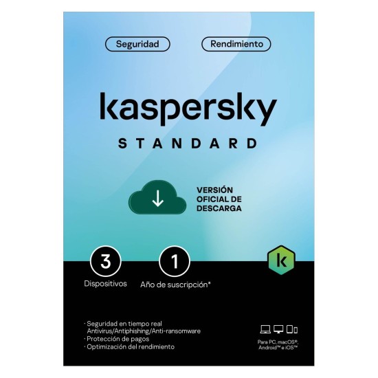 Antivirus Kaspersky Standard - 3 Dispositivos - 1 Año  - TMKS-452