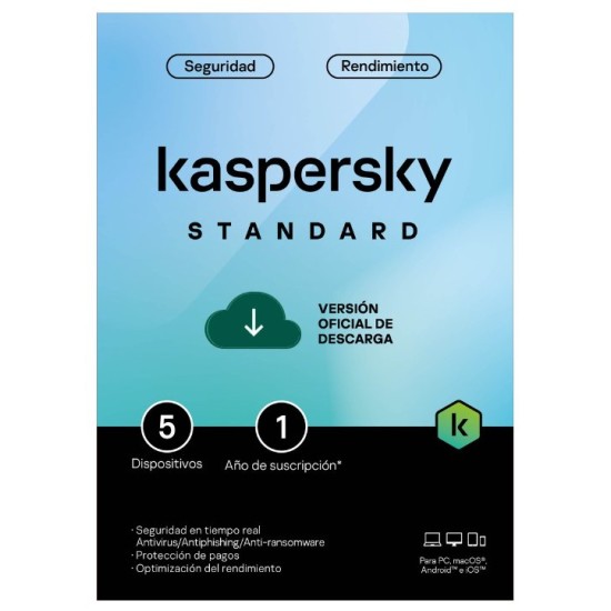 Antivirus Kaspersky Standard - 5 Dispositivos - 1 Año  - TMKS-453