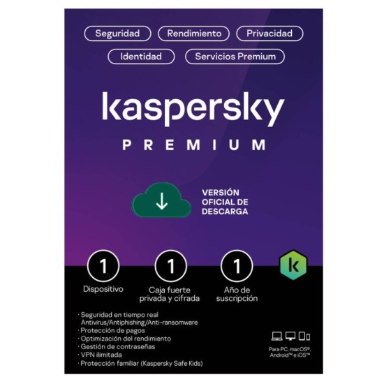 Antivirus Kaspersky Premium - 1 Dispositivo - 1 Cuentra KPM - 1 Año  - TMKS-459