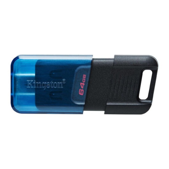 Memoria USB Kingston DataTraveler 80 - 64GB - USB 3.2 - Negro con Azul - DT80M/64GB