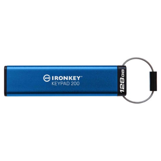 Memoria USB Kingston IronKey Keypad 200 - 128GB - USB 3.2 - Azul - Teclado Alfanúmerico para un Acceso PIN - IKKP200/128GB
