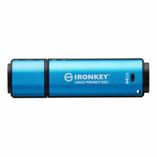 Memoria USB Kingston Ironkey Vault Privacy 50c - 64GB - USB-C - Azul - IKVP50C/64GB