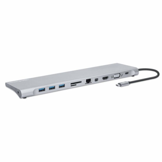 Docking Station Manhattan 130578 - USB-C a HDMI - Mini DisplayPort - VGA - 3 USB-A - USB-C - Ethernet - Micro SD - SD - 3.5 mm - 130578