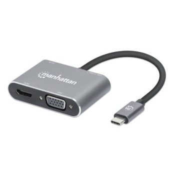 Convertidor de Vídeo Manhattan 130691 - HDMI/VGA/USB-C/USB 3.2 a USB-C - Plata - 130691