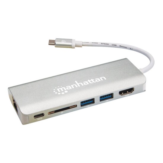 Docking Station Portátil Manhattan 152075 - USB-C a - HDMI - USB 3.0 - USB-C - RJ-45 - SD - Gris - 152075