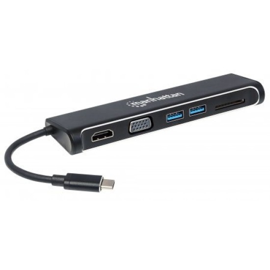 Docking Station Portátil Manhattan USB-C a HDMI/SVGA - Hembra + Hub USB + Lector - 152631