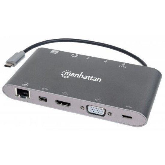 Docking Station Manhattan 152808 - 7-1 USB-C a HDMI - VGA - RJ45 - Mini DP - 3 USB - 3.5mm - Lector SD - 152808