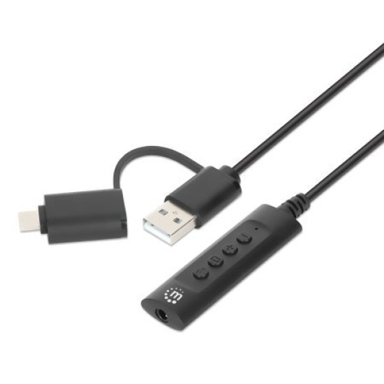 Cable Auxiliar Manhattan 153560 - USB a 3.5mm - Controles - Negro - 153560