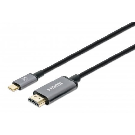 Cable Manhattan 153607 - USB-C a HDMI - 2m - Negro con Plata - 153607