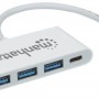 Hub Manhattan 163552 - USB-C - 3x USB-A - Blanco - 163552