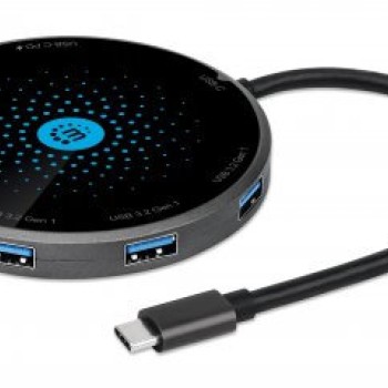 Docking Station Manhattan USB-C con HDMI 4K, Carga Inalámbrica y Lector de Tarjetas - Modelo 166560