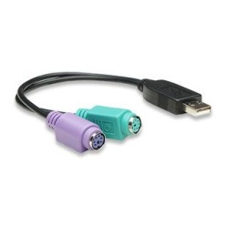 Convertidor PS/2 a USB 2 Puertos Manhattan - Adaptador para Teclado y Mouse - Modelo 179027