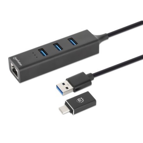 Hub USB Manhattan con Puerto Ethernet - 3 Puertos USB-A y USB-C - Modelo 180894