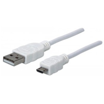 Cable USB Manhattan 323987 - USB A a Micro-USB B - 1.0m - Blanco - 323987
