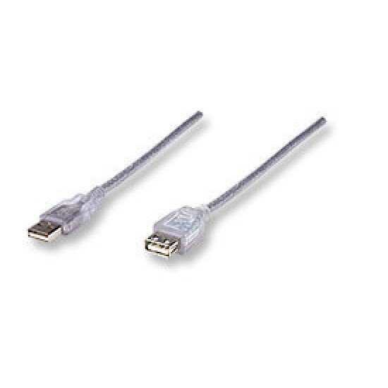Cable de Extensión Manhattan 336314 - USB 2.0 - 1.8 Metros - Plateado - 336314