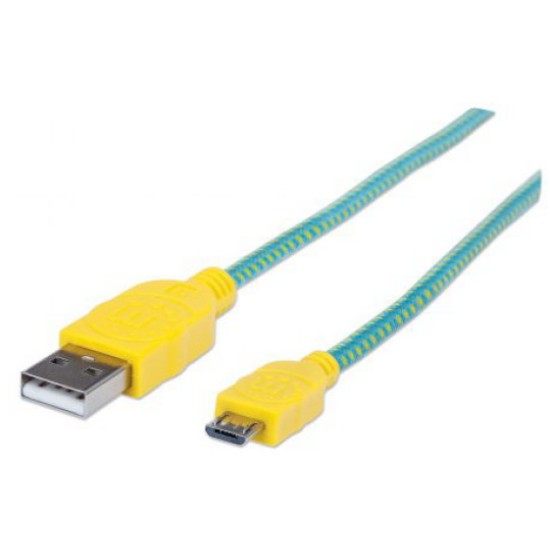 Cable Manhattan USB V2.0 a-micro B - 1m - Textil - Turquesa/Amarillo - 352710