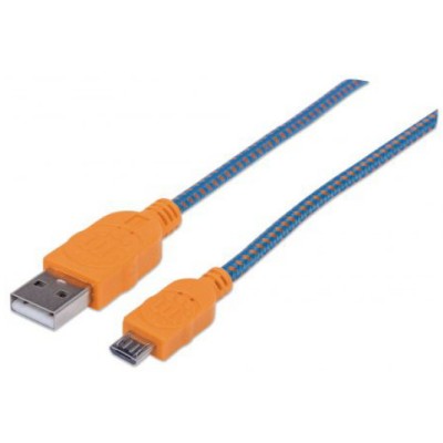 Cable USB Manhattan - USB 2.0 - A-micro B - 1M - Azul-Naranja - 352734