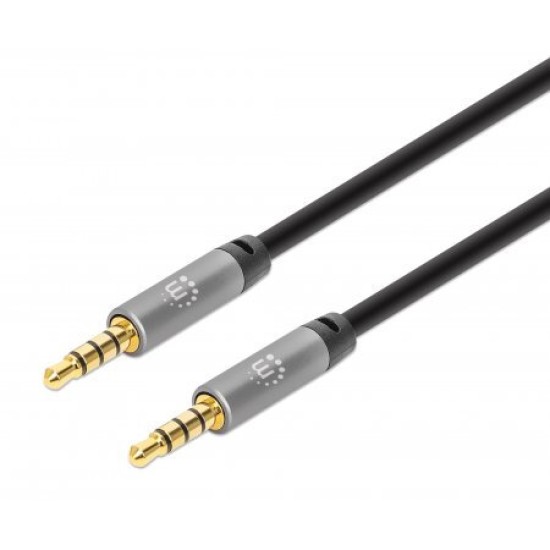 Cable de Audio Manhattan 355995 - 2m - 3.5mm - Negro con Plata - 355995
