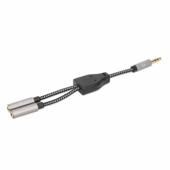 Adaptador Manhattan 356114 - 2x 3.5mm a 3.5mm - Hembra a Macho - 15cm - Negro con Plata - 356114