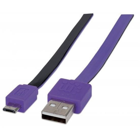 Cable Manhattan 391368 - USB A / Micro-USB B - 1m - Plano - Negro/Morado - 391368