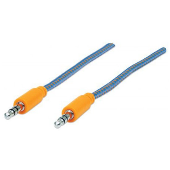 Cable de Audio Manhattan 394093 - 3.5mm - Macho - 1 Mts - Azul / Naranja - 394093