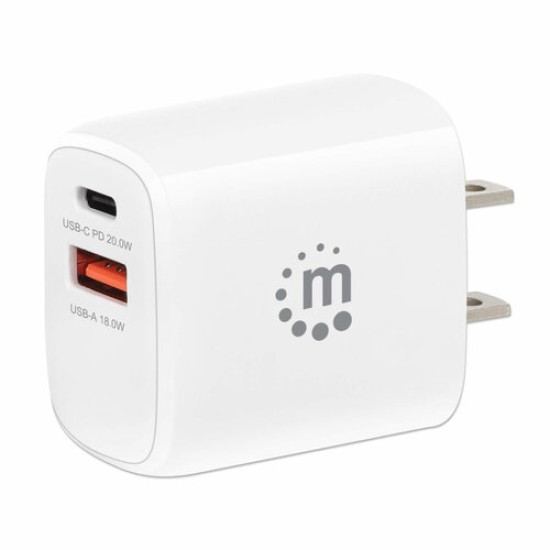 Cargador de Pared Manhattan 406291 - USB-C/USB-A - Blanco - 406291