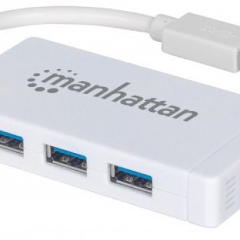 Hub USB Manhattan 3 Puertos USB 3.0 con Puerto Gigabit Ethernet - Modelo 507578 - Blanco