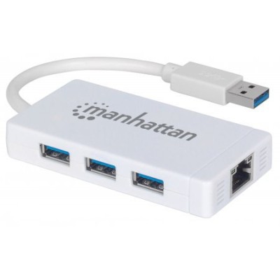 Hub USB Manhattan 507578 - 3 Puertos USB 3.0 - 1 Puerto Gigabit Ethernet - Blanco - 507578