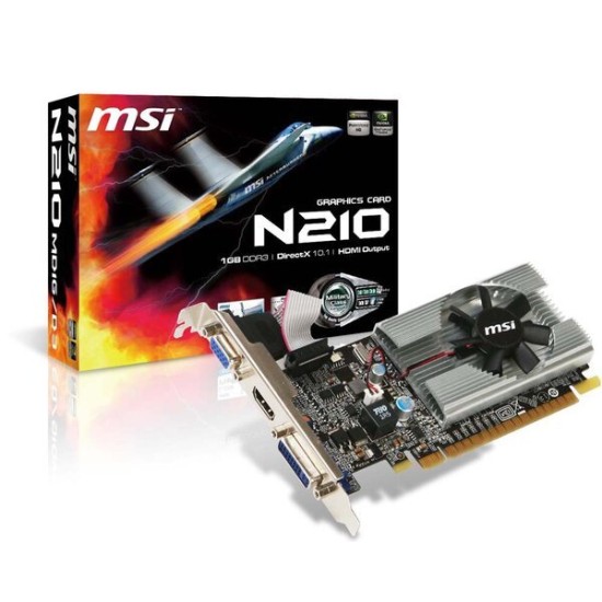 Tarjeta de Vídeo MSI Nvidia GeForce G 210 - 1GB - 64-Bit - PCI-E 2.0 - GDDR3 - HDMI - DVI-D - VGA - N210-MD1G/D3