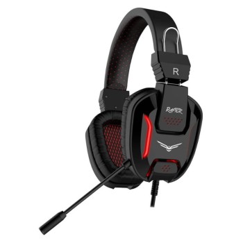 Diadema Gamer Naceb Technology RAPTOR - Alámbrico - Micrófono - LED - Negro con Rojo  - NA-0312
