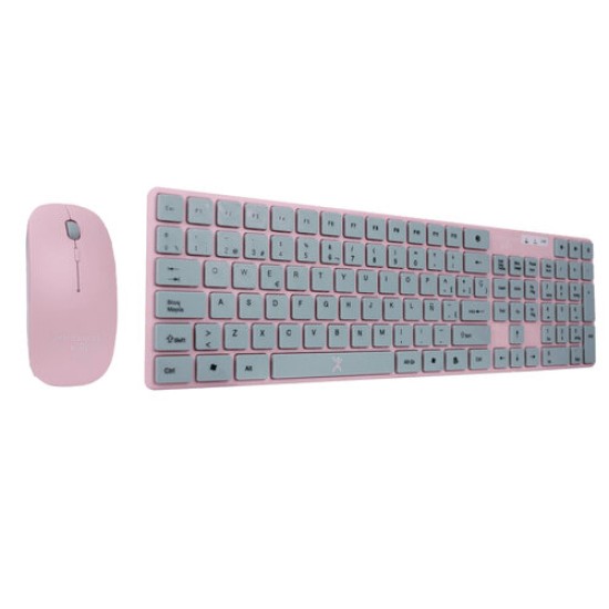 Kit de Teclado y Mouse Perfect Choice Balloon - Inalámbrico - Función multimedia - Español - Rosa y Gris - PC-201069