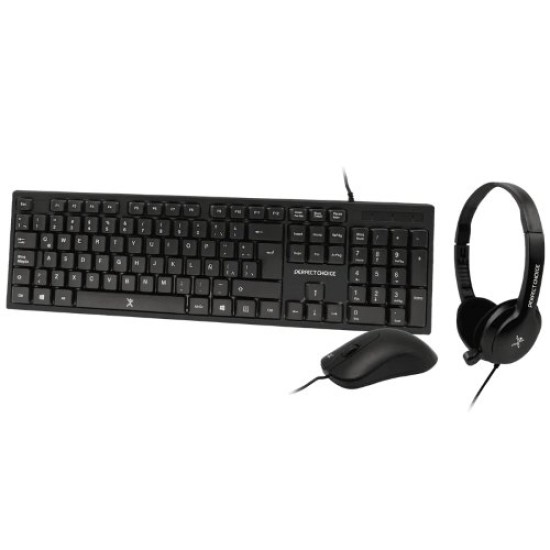 Kit de Teclado y Mouse Perfect Choice PC-201717 - Alámbrico - Español - USB - Diadema con Micrófono - PC-201717